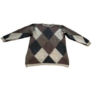 Mohair Blend Vintage Diamond Pattern Sweater Y2K Oversized Sweater - Size Large